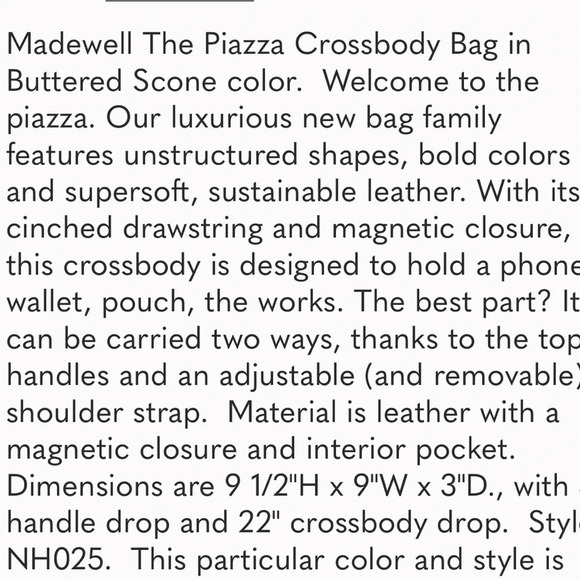 Madewell buttered scone  leather Piazza Bag crossbody or handheld - Picture 5 of 5